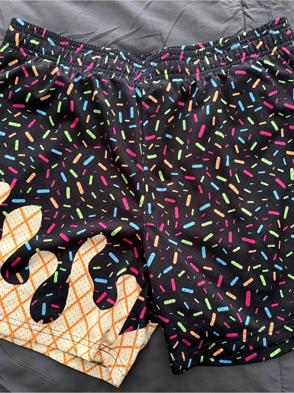 Black Athletic Swim Shorts with Multicolor Sprinkle Print